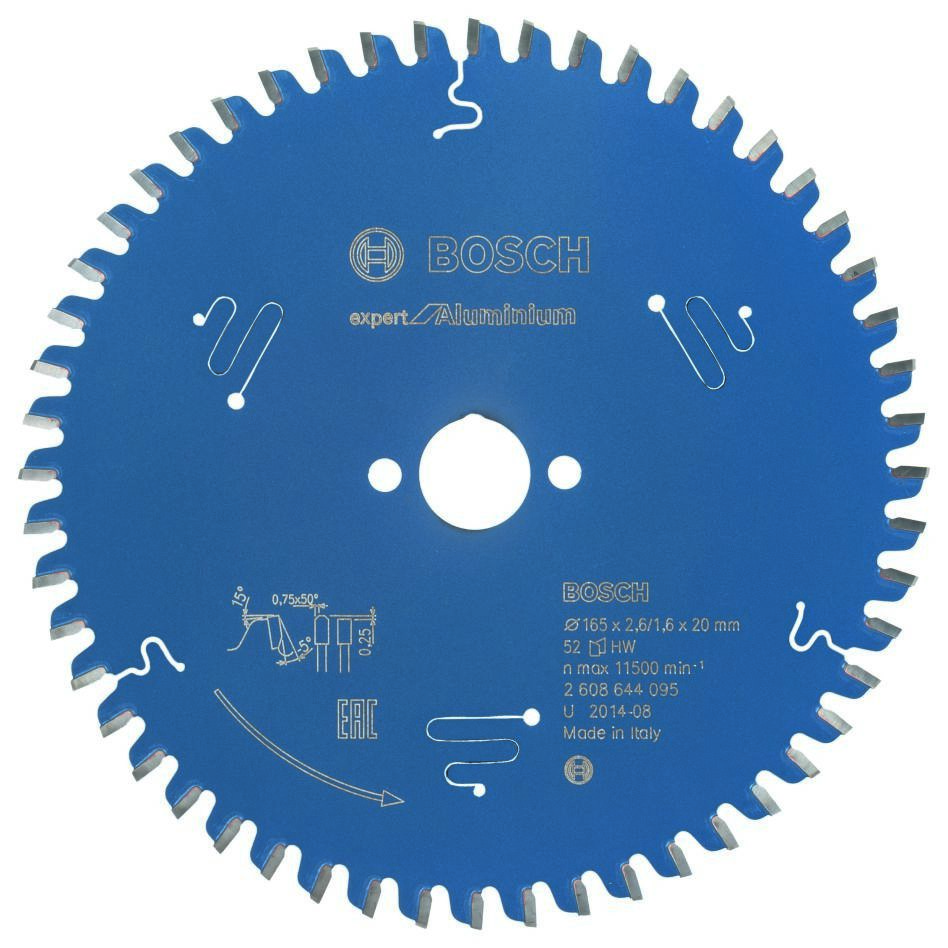 Bosch Professional Accessories 2608644095 Carbide Circular Saw Blade Expert for Aluminium 165 x 20 x 52T