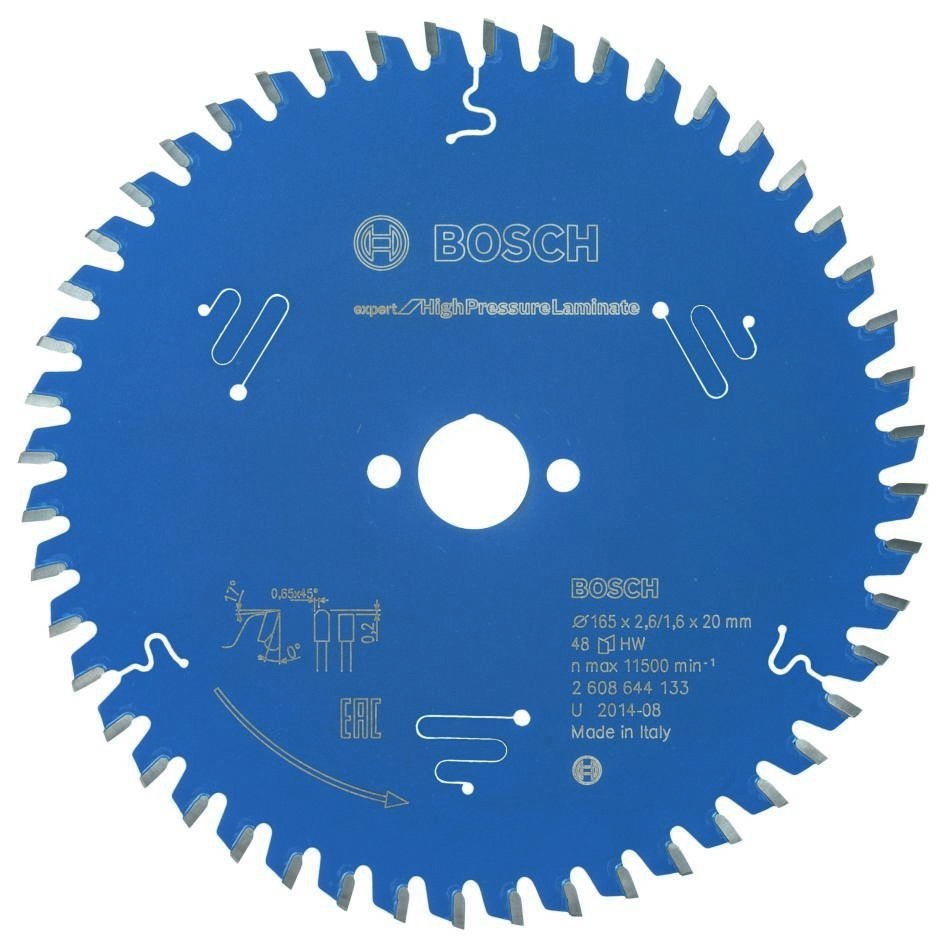 Bosch Professional Accessories 2608644133 Carbide Circular saw blade Expert for High Pressure Laminate 165 x 20 x 48T 2608644133