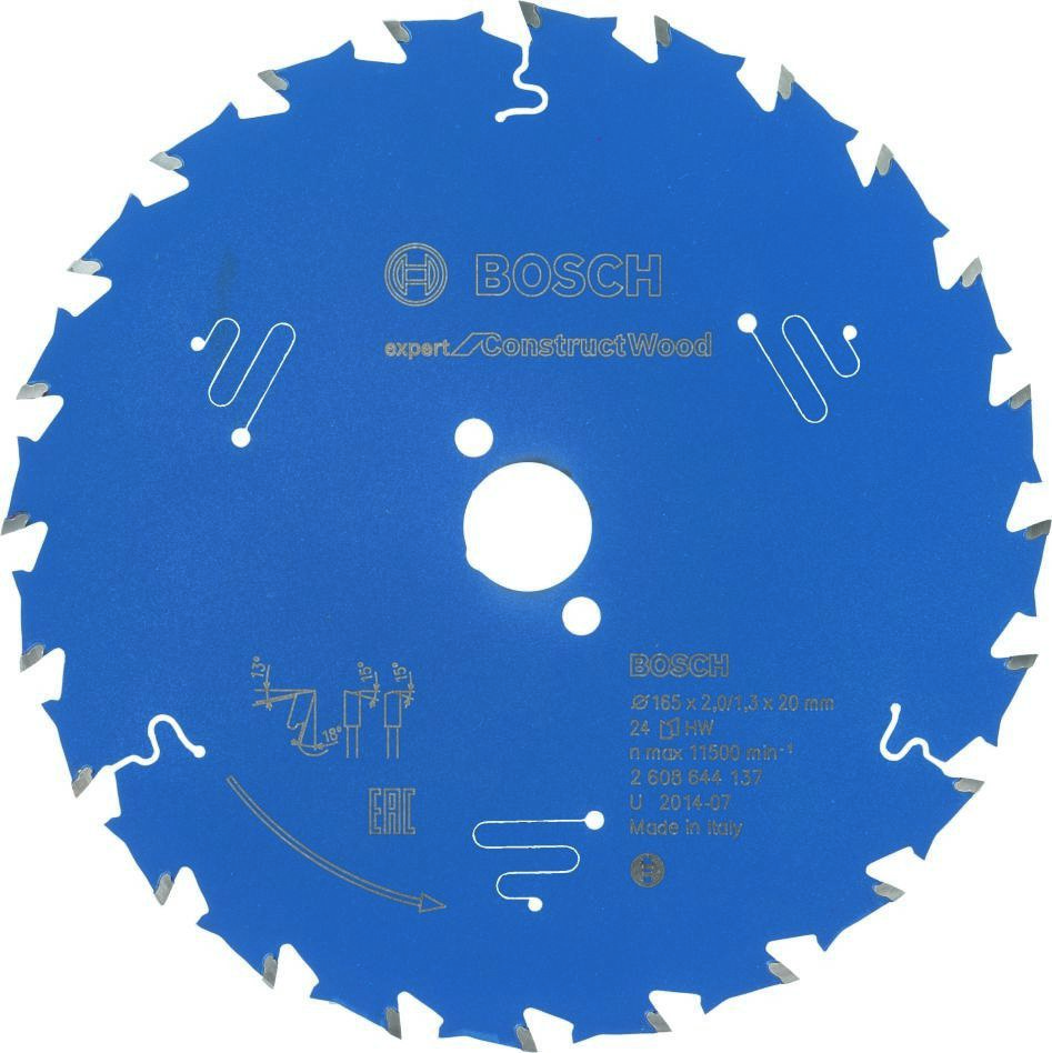 Bosch Professional Accessories 2608644137 Carbide Circular saw blade Expert for Construct Wood 165 x 20 x 24T