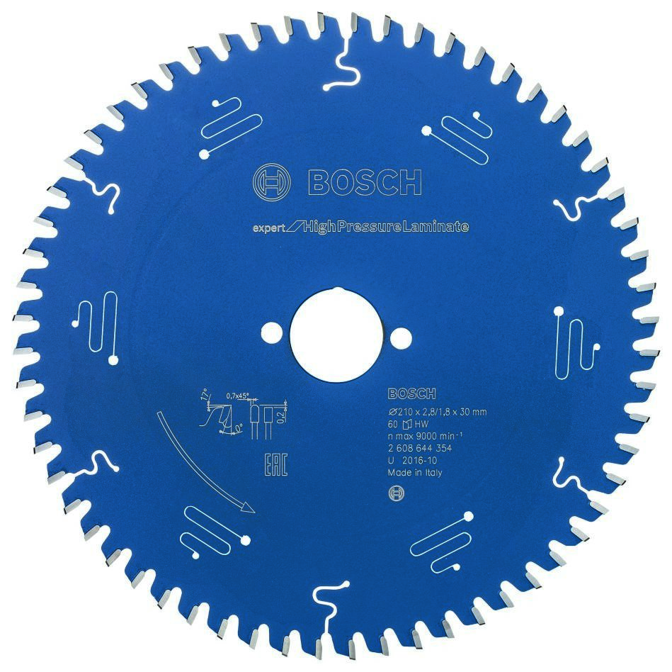Bosch Professional Accessories 2608644354 Carbide Circular saw blade Expert for High Pressure Laminate 210 x 30 x 60T 2608644354