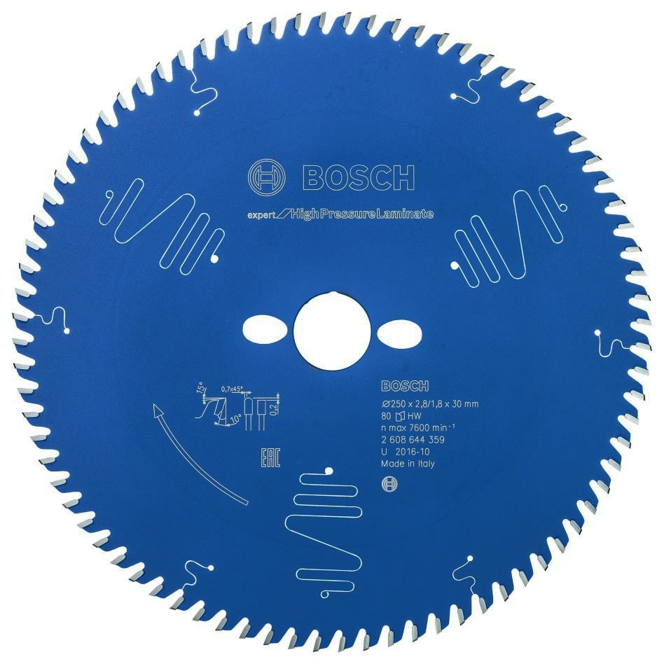 Bosch Professional Accessories 2608644359 Carbide Circular saw blade Expert for High Pressure Laminate 250 x 30 x 80T 2608644359