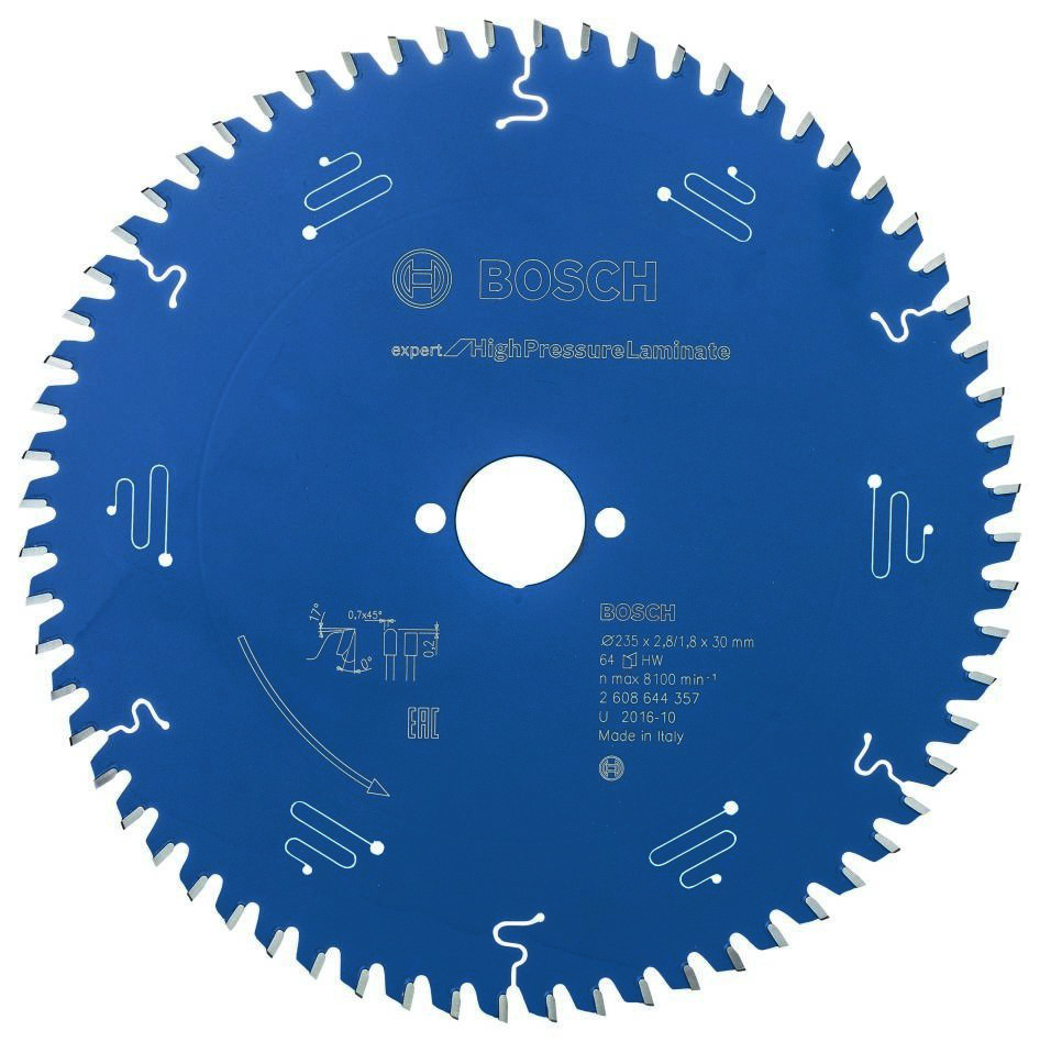 Bosch Professional Accessories 2608644357 Carbide Circular saw blade Expert for High Pressure Laminate 235 x 30 x 64T 2608644357