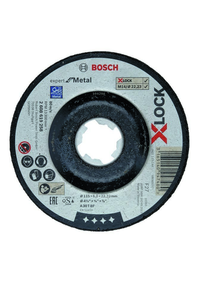 Bosch Professional Accessories 2608619258 X-LOCK grinding disc Expert for Metal 115 mm x 6.0 mm countersunk A 30 T BF