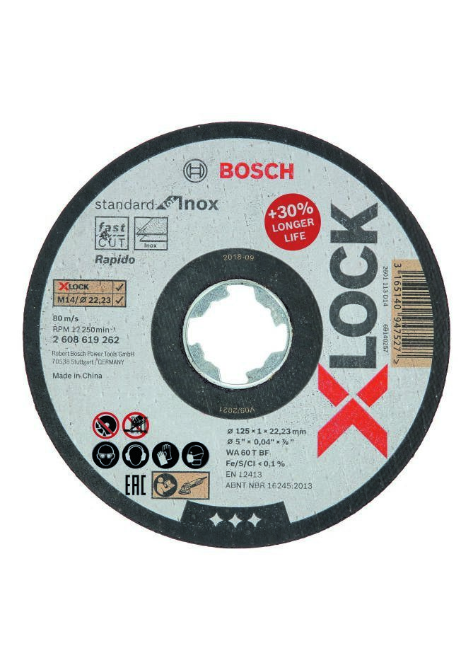 Bosch Professional Accessories 2608619262 X-LOCK Cut-off wheel Standard for Inox 125 mm WA 60 T BF
