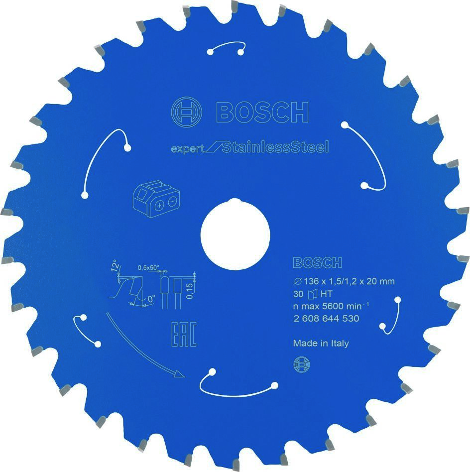 Bosch Professional Accessories 2608644530 Carbide Circular saw blade Stainless Steel Expert for cordless saws 136 x 20 x T30 2608644530