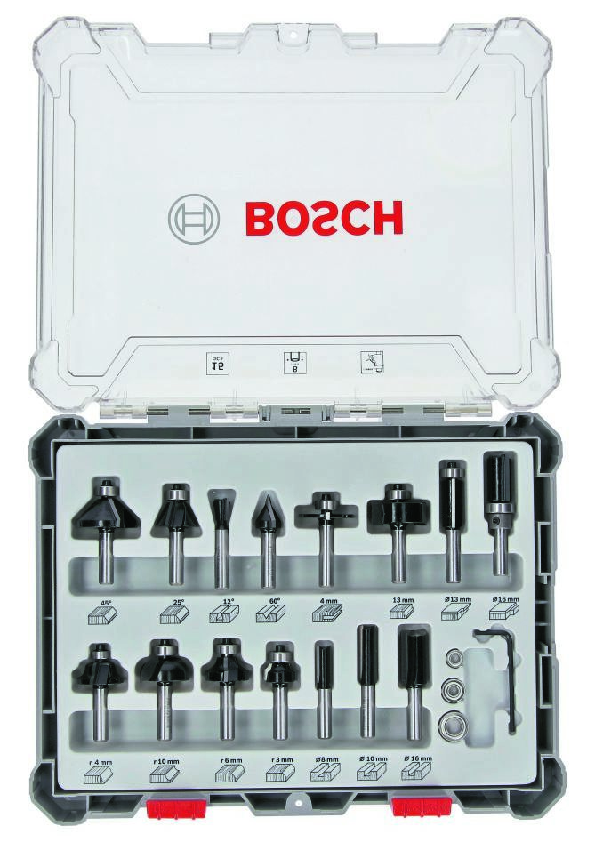 Bosch Professional Accessories 2607017472 15-piece mixed cutter set with 8 mm shank