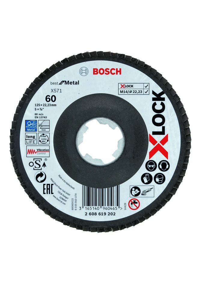 Bosch Professional Accessories 2608619202 X-LOCK flap disc Best for Metal 125 mm K60