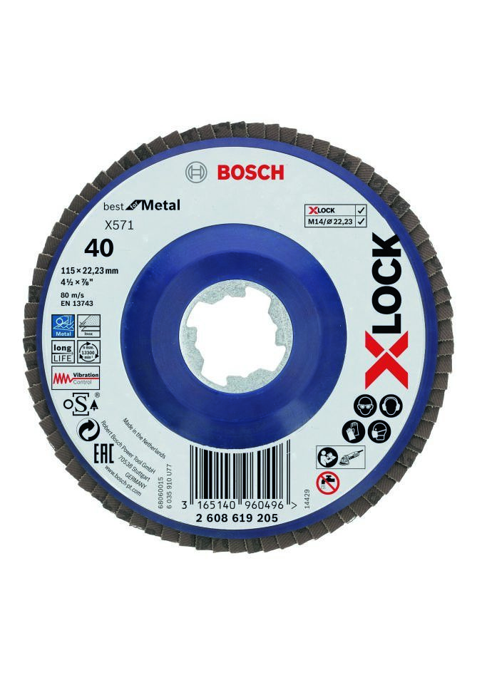Bosch Professional Accessories 2608619205 X-LOCK flap disc Best for Metal straight 115 mm K40