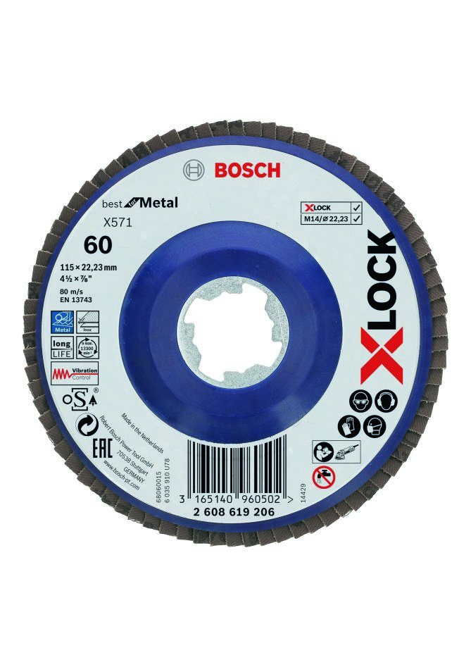 Bosch Professional Accessories 2608619206 X-LOCK flap disc Best for Metal straight 115 mm K60