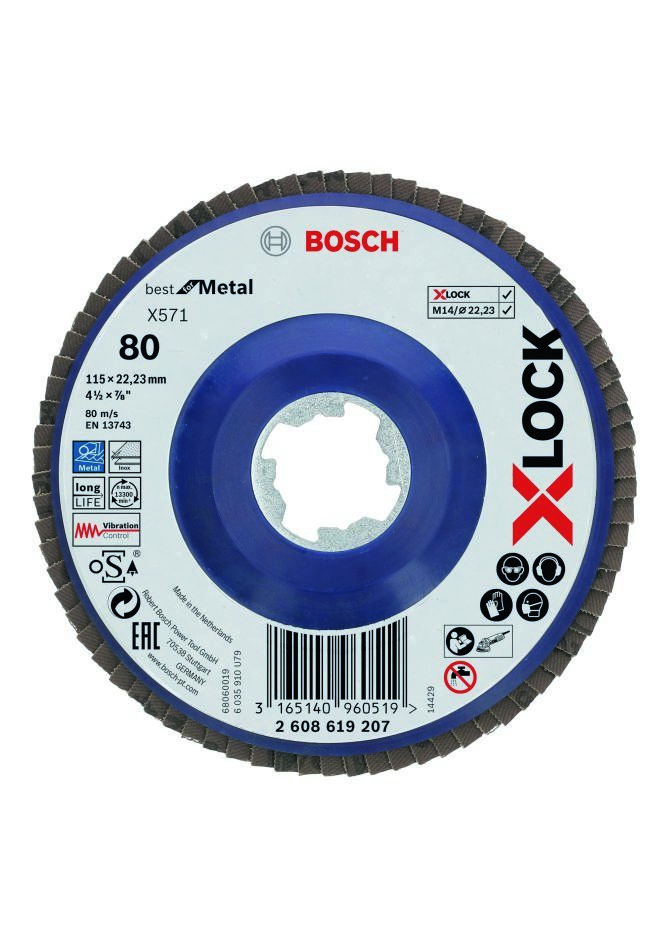 Bosch Professional Accessories 2608619207 X-LOCK flap disc Best for Metal straight 115 mm K80