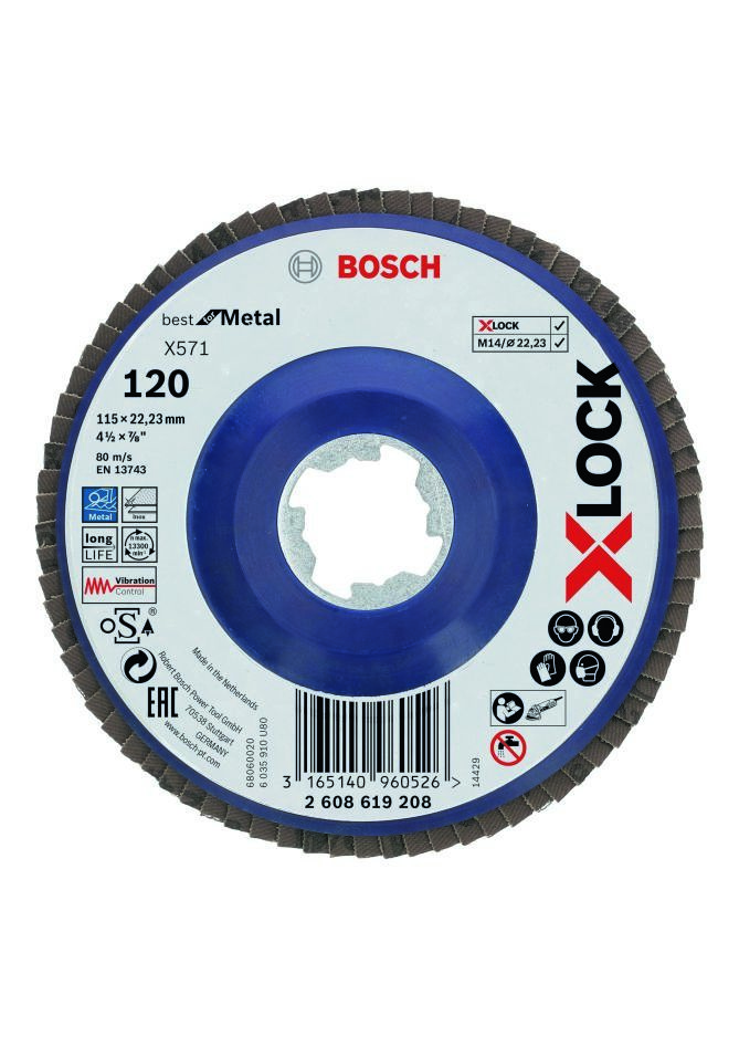 Bosch Professional Accessories 2608619208 X-LOCK flap disc Best for Metal straight 115 mm K120