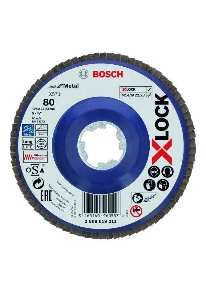 Bosch Professional Accessories 2608619211 X-LOCK flap disc Best for Metal straight 125 mm K80
