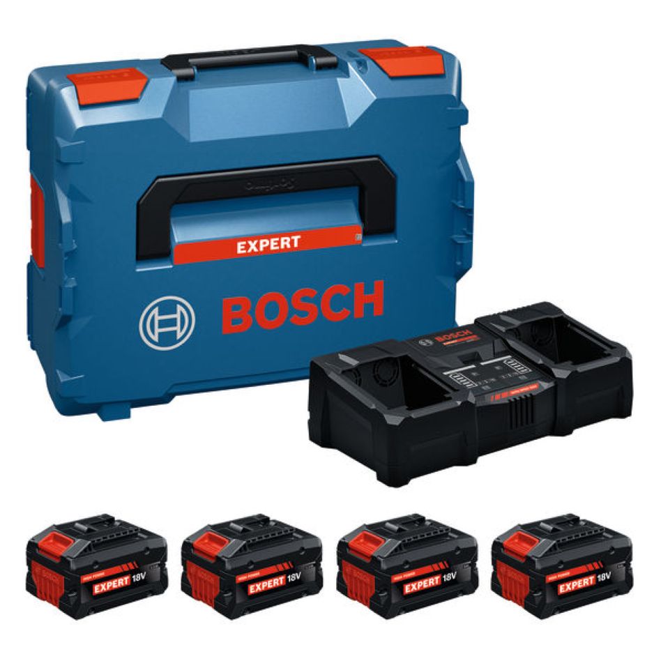 Bosch Professional Accessories 1600A0373Y EXBA18V Battery Starter Set 2x EXBA18V-55 2x EXBA18V-80 and charger EXAL18V2-320 in L-Boxx