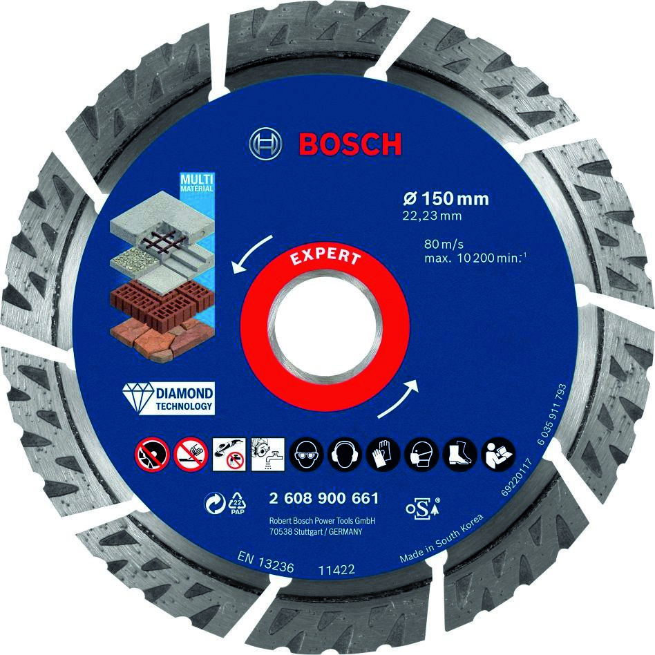 Bosch Professional Accessories 2608900661 Expert MultiMaterial diamond Cut-off wheel 150 x 22,23 x 2,4 x 12 mm