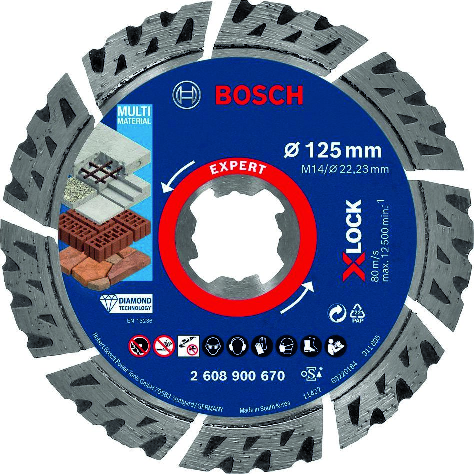 Bosch Professional Accessories 2608900670 Expert MultiMaterial X-LOCK diamond Cut-off wheel 125 x 22,23 x 2,4 x 12 mm