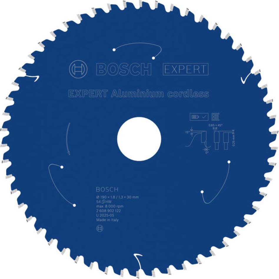 Bosch Professional Accessories 2608902122 EXPERT Circular saw blade Aluminum cordless 190 x 1.8/1.3 x 30 mm T54