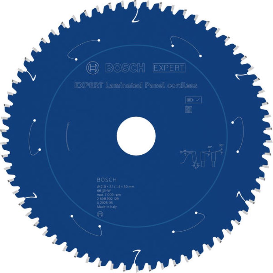 Bosch Professional Accessories 2608902129 EXPERT Circular saw blade Laminated Panel cordless 210 x 2.1/1.4 x 30 mm T66