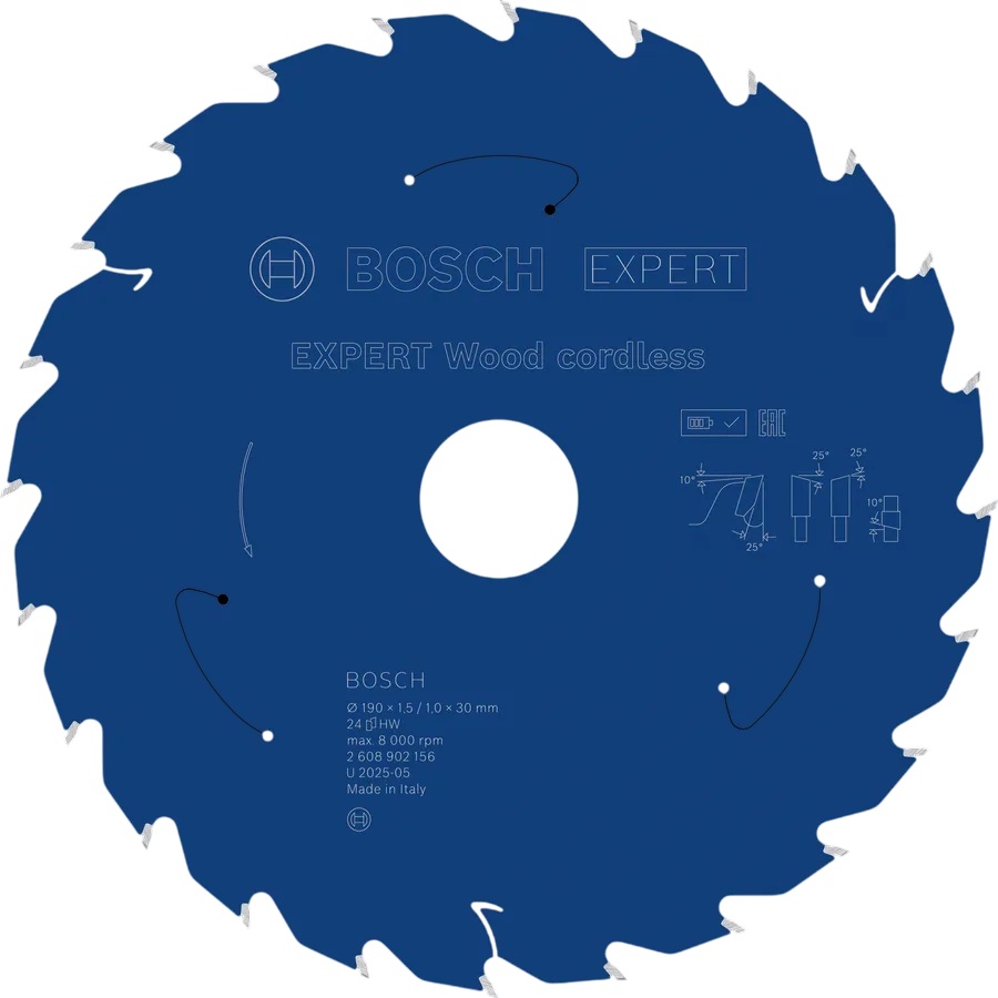 Bosch Professional Accessories 2608902156 EXPERT Circular saw blade Wood cordless 190 x 1.5/1 x 30 mm T24