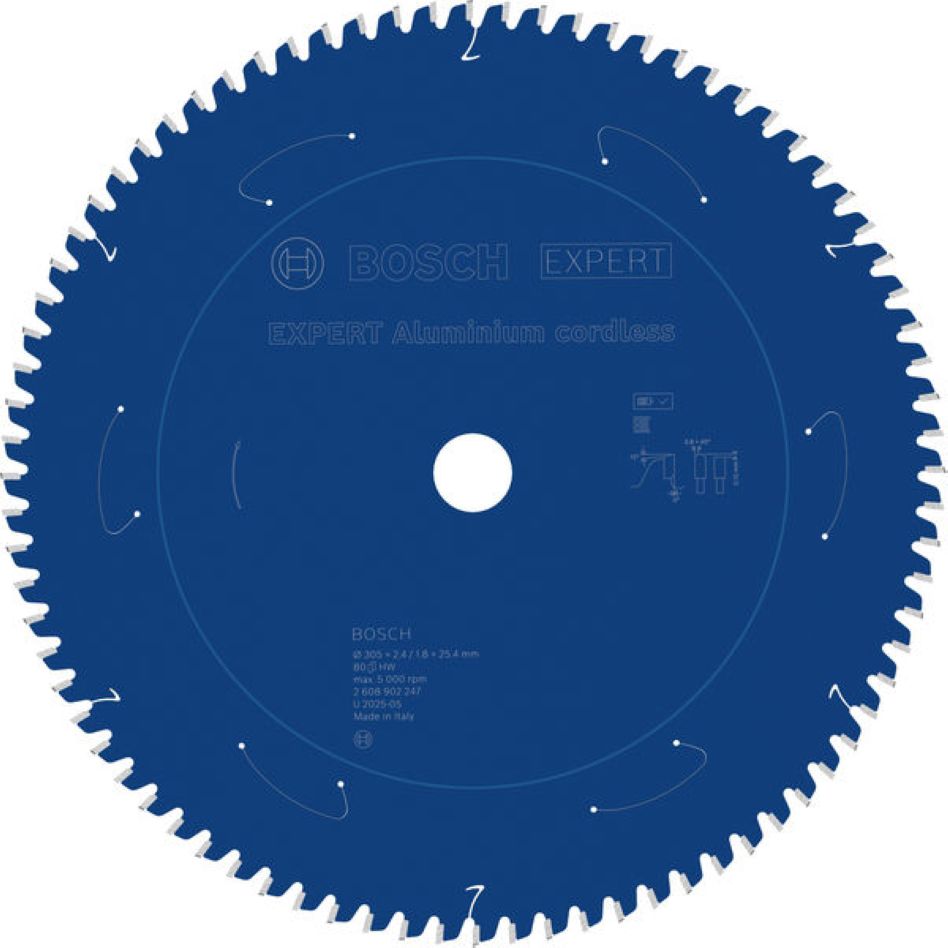 Bosch Professional Accessories 2608902247 EXPERT Circular saw blade Aluminum cordless 305 x 2.4/1.8 x 25.4 mm T80