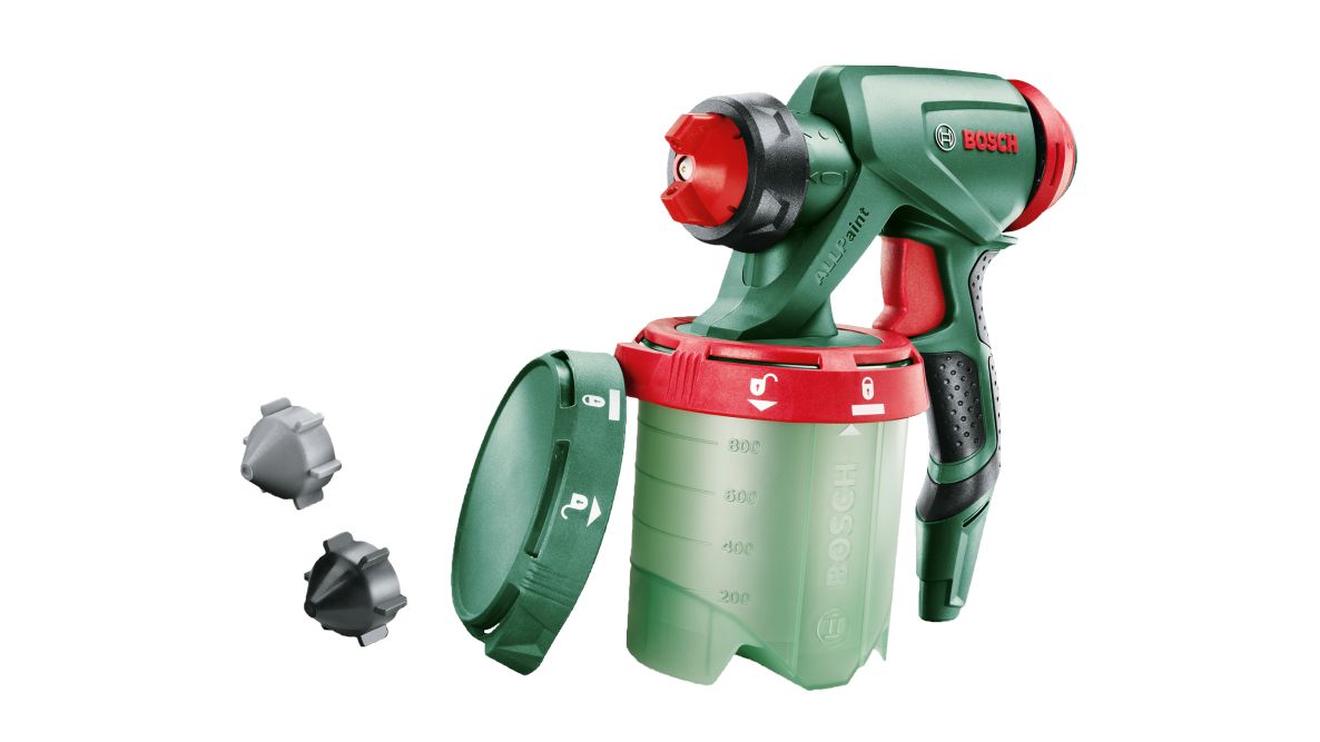 Bosch DIY 1600A008W8 PFS AC PSF spray gun Pistol handle, reservoir, lid, three fine spray nozzles