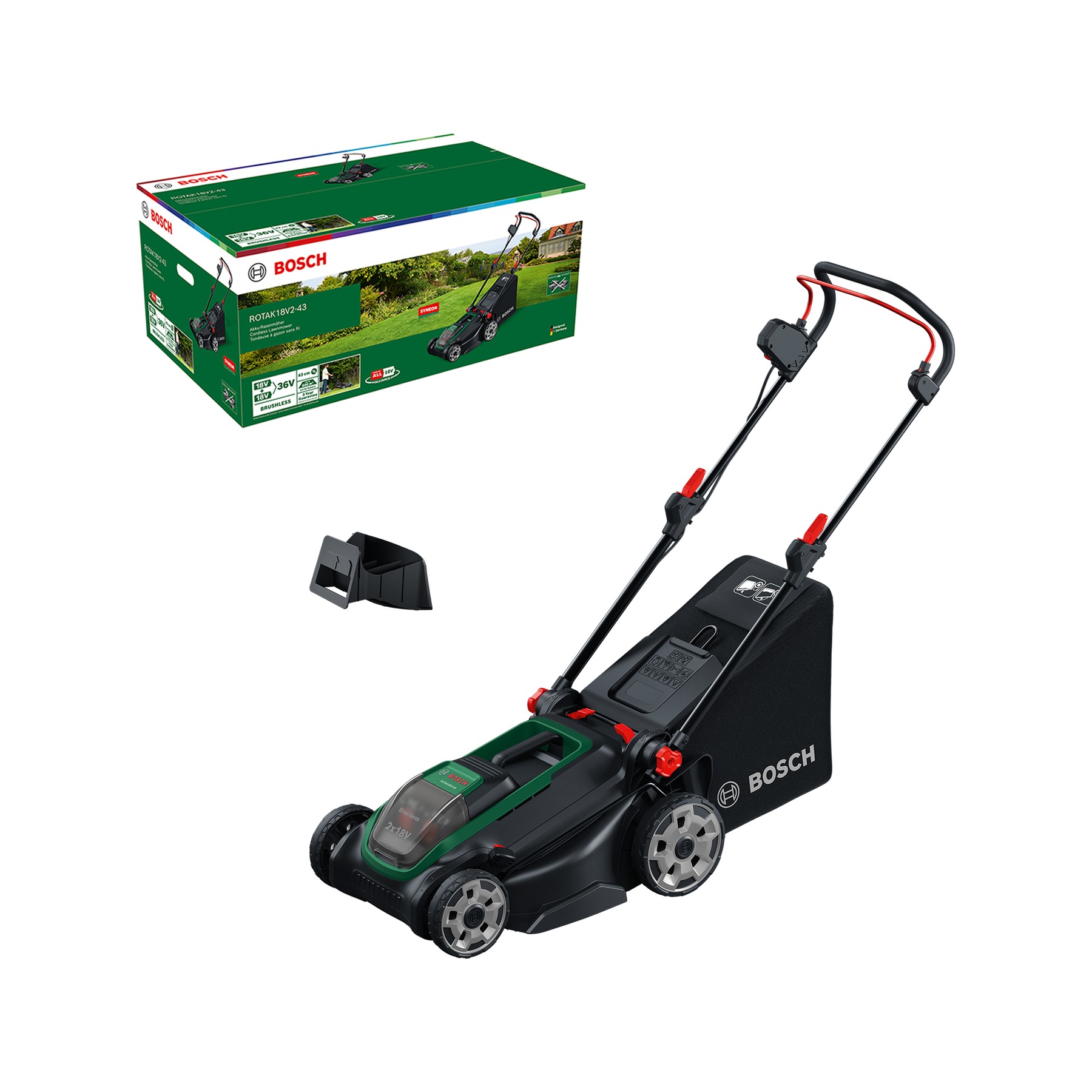 Bosch DIY 06008B9L01 Rotak 18V2-43 cordless mower excl. battery and charger 1x mulching plug in box