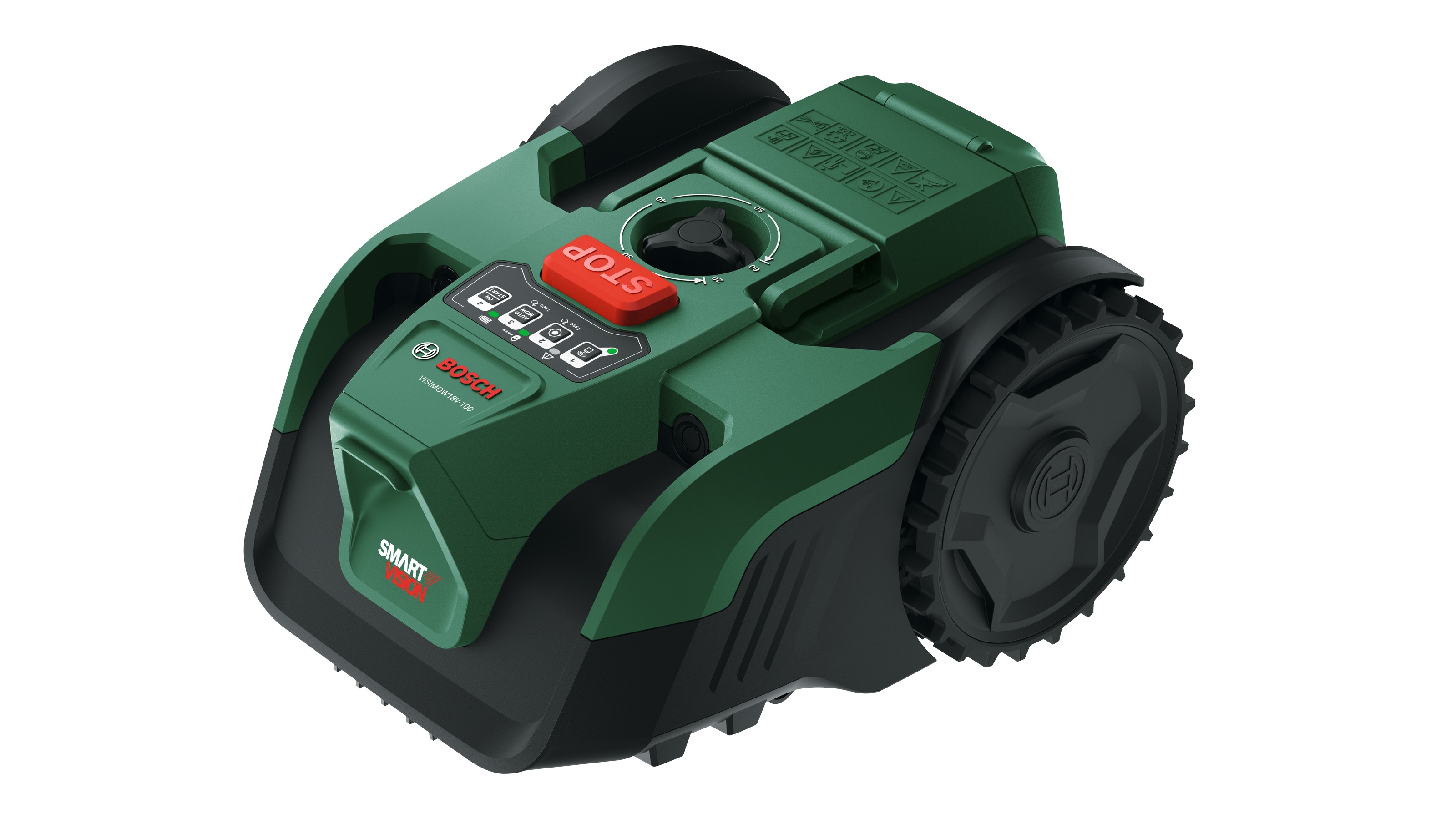 Bosch DIY 06008E1002 VISIMOW18V-100 Robotic mower + blades 1x 18V 4.0Ah battery n AL 18V-44 charger and spare blades in box