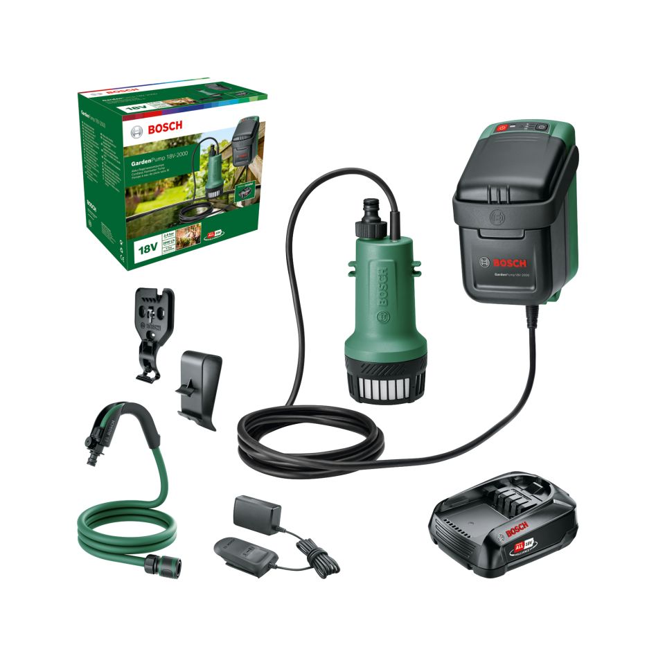 Bosch DIY 06008C4202 GardenPump 18V-2000 Accuregenton pump 1x 18V 2.5 Ah battery and charger