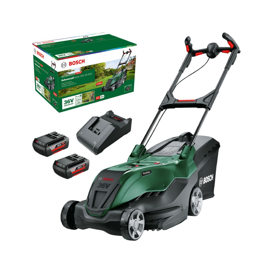 Bosch DIY 06008B9F01 AdvancedRotak 36V-40-650 Battery mower 2x 36V 2.0 Ah and charger AL 36V-20