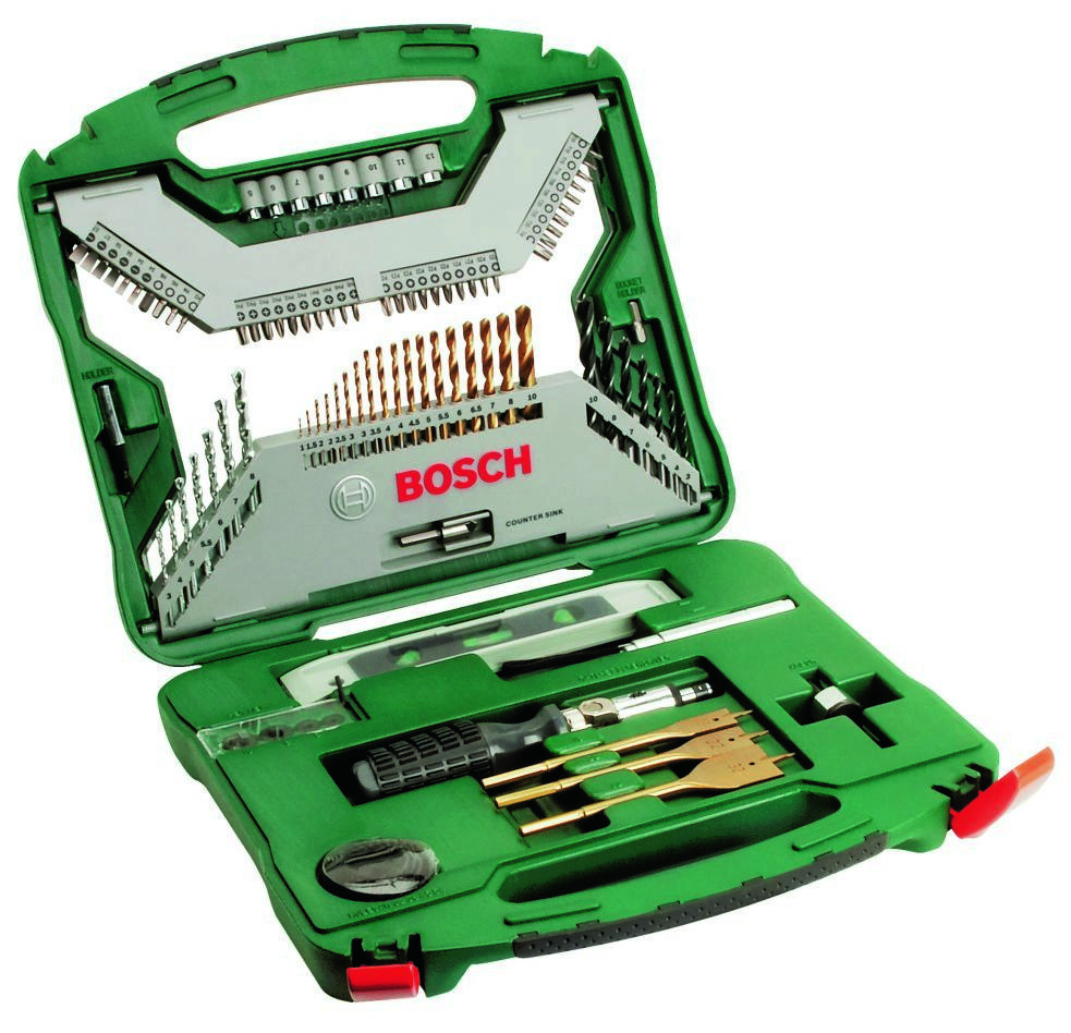 Bosch DIY Accessories 2607019330 100-piece X-line accessory case with various drills, bits, socket wrenches and hole saws