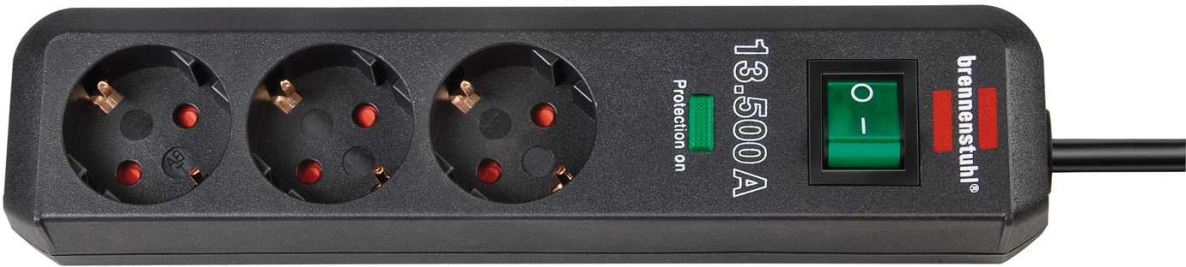 Brennenstuhl 1158820315 Eco-Line 13,500A power strip with surge protector 3-prong anthracite 1.5m H05VV-F 3G1.5 Polyethylene bag