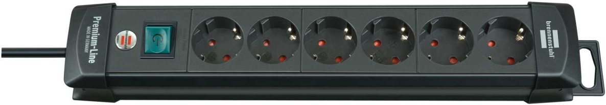 Brennenstuhl 1951160100 Premium-Line Socket Extension Cord 6-way black 3m H05VV-F 3G1,5