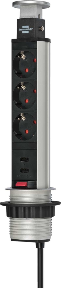 Brennenstuhl 1396200013 Tower Power USB-charger Socket Extension Cord 3-way with double USB-charger 2m H05VV-F 3G1,5 Fully countersunk in tabletop