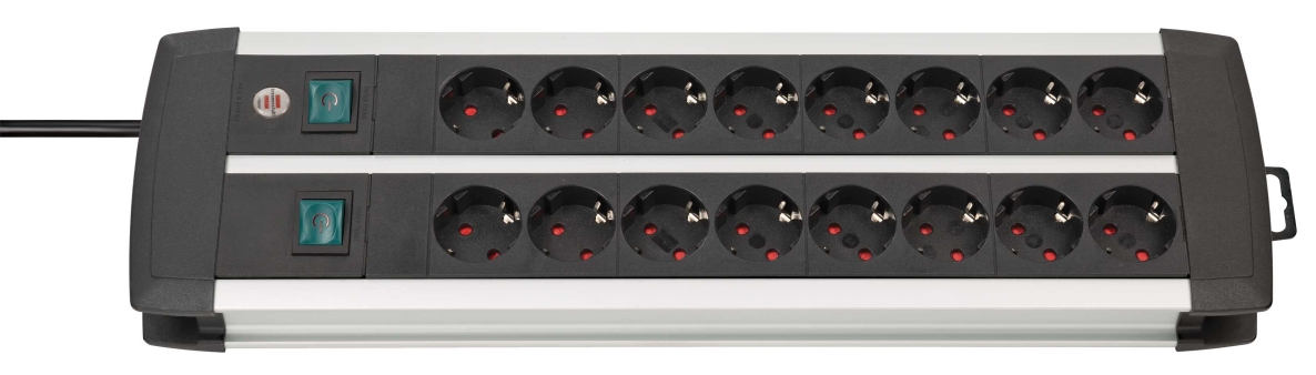 Brennenstuhl 1391000916 Premium-Alu-Line Technology Socket Extension Cord 16-way Duo black 3m H05VV-F 3G1,5 the sockets are switchable per 8