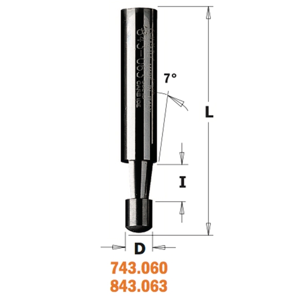 CMT 843.063.11 Edge router with guide without bearing 7° shank 8 mm