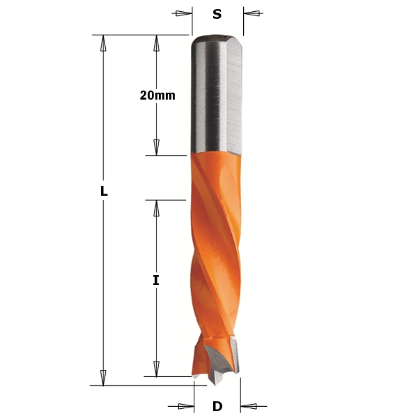 CMT 306.050.11 Dowel drill HM 5 x 8 x 55,5 mm Right