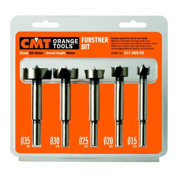 CMT 537.000.05 Set of 5 forstner drills with cylindrical shank 1/4" to 1".