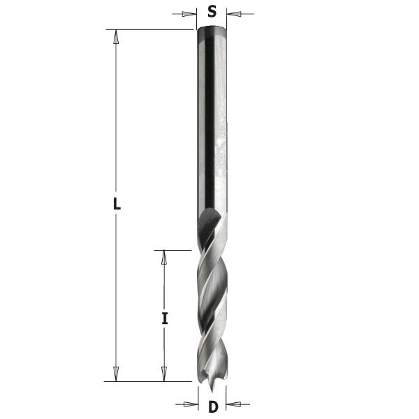 CMT 363.050.21 Spiral drill bit solid hwm, negative grind pre-cutter, 5mm, shank right