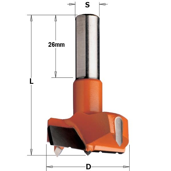 CMT 317.350.12C Hinge Boring Drill with chip breaker 35mm, shank 10x26, left