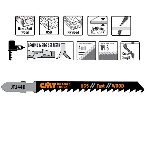 CMT JT144D-100 Jigsaw blades HCS T-Cut Wood 100 pieces