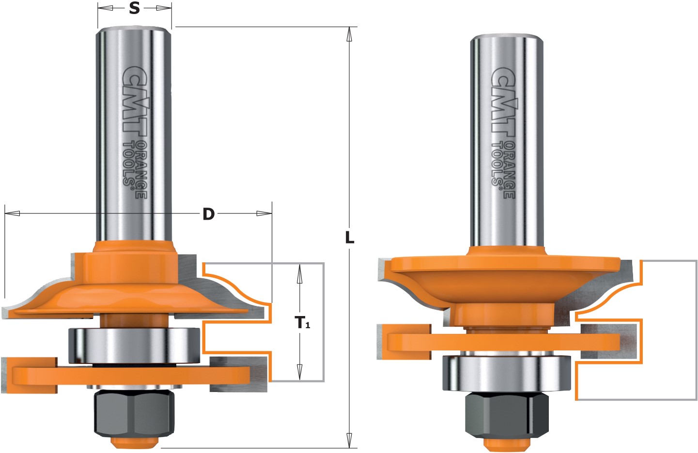 CMT 991.501.11 Rail and stile router bit set profile A, 44,4x71 shank 12