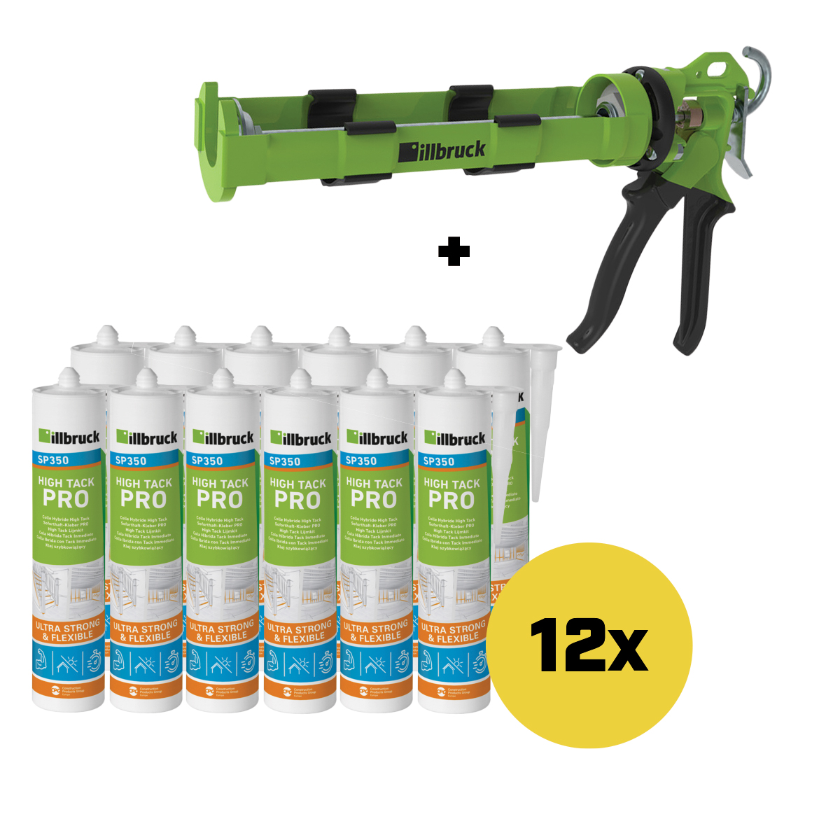illbruck SP350SETZWART SP350 SET - 12 x SP350 High Tack Black Adhesive + AA873 Kit Gun
