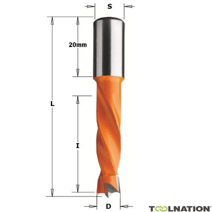 CMT 308.127.11 Dowel drill right HM 12,7mm, shank 10x20 - 1