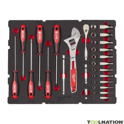 Milwaukee Accessories 4932480717 1/4" Ratchet, Cap, Screwdriver and Wrench Set PACKOUT Foam Inlay 35-Piece - 1