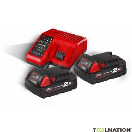 Milwaukee Accessories 4933459213 M18 NRG-202 - M18 B2 DUO Pack 18V 2.0Ah Redlithium-Ion Charger M12-18FC - 1