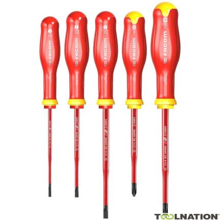 Facom ATP.J5TVEPB Set of 5 Insulated Screwdrivers with Extra Thin Blade: Slotted, PZ - 1
