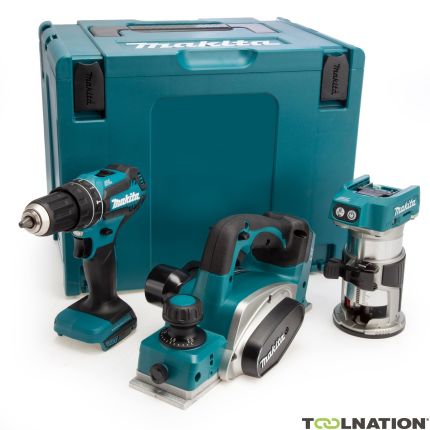 Makita DLX3116ZJ - DHP485 Cordless Impact Drill + DRT50 Cordless Milling Machine + DKP180 Cordless Planer 18V excl. batteries and charger - 3