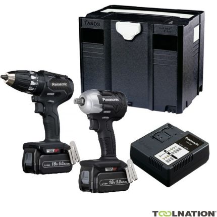 Panasonic EYC232LJ2G Comboset Cordless Drill EY74A3 and Impact Wrench EY75A8 18 Volt 5.0 Ah Li-ion in systainer - 1