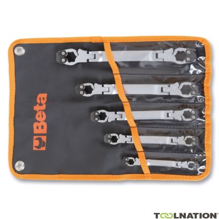 Beta 001870050 187/B5 5-piece set of opening 12-headed ring spanners in case. Ideal for pipe work - 1