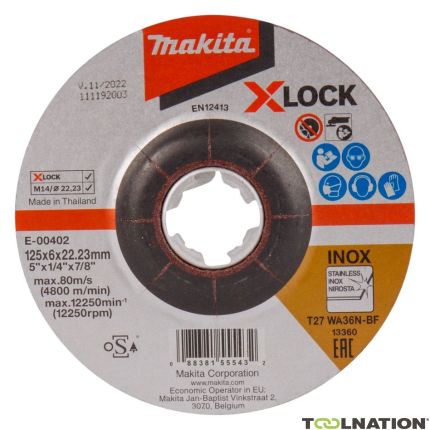 Makita Accessories E-00402 Grinding disc X-LOCK 125x6.0x22.23mm stainless steel - 1