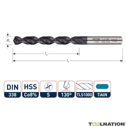 Rotec 112.0580C HSS-E spiral drill bit, DIN338, type TLS1000, TiAlN, Ø5,8 - 1